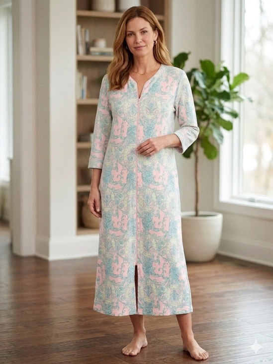 Miss Elaine Other - NWOT Miss Elaine Pastel Paisley Inteovk Zip Front Long MP Robe in Pink and Mint